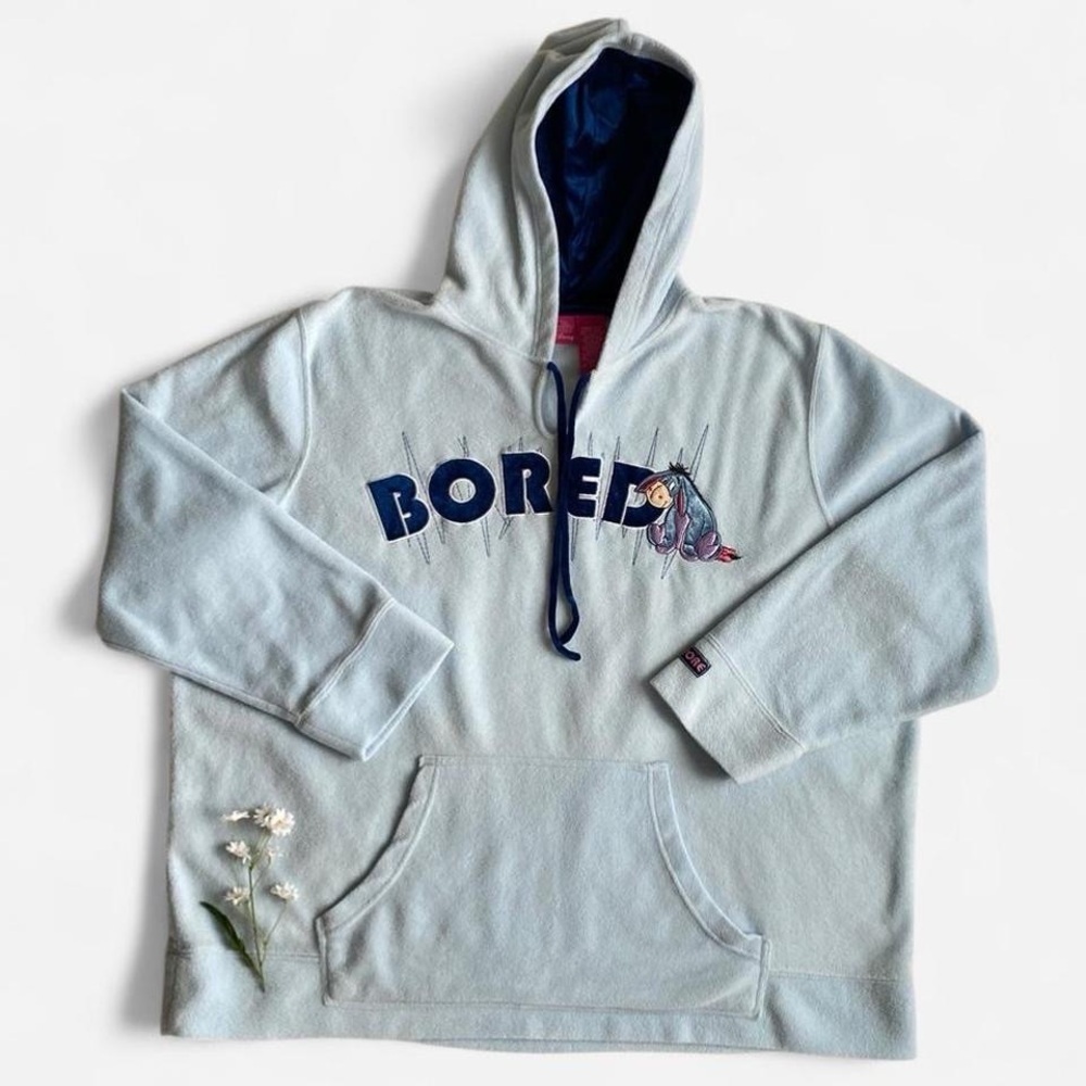 Y2K blue plus size bored eeyore light blue fleece hoodie